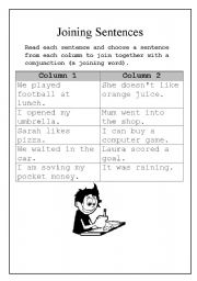 English Worksheet: Joing Sentences