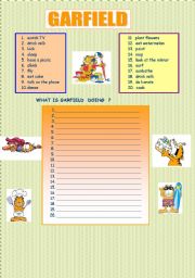 English Worksheet: what is Garfield doing ? 