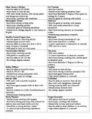 English Worksheet: Job Skill Cards