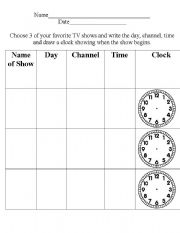 English Worksheet: T.V. Time Worksheet