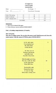 English worksheet: Hong Kong School Exam Paper ( Lower Secondary )