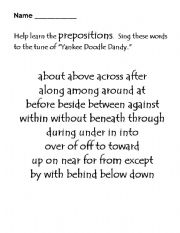English worksheet: Preposition Song