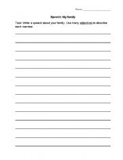 English worksheet: My family speech worksheet