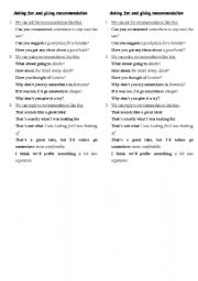 English worksheet: asking and giving recomendation