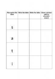 English Worksheet: Recap alphbabet s a t and i