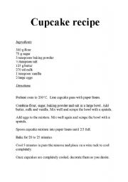 English worksheets: cupcake recipe