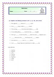 English Worksheet: articles