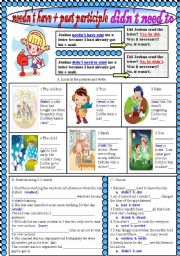 English Worksheet: neednt have + past participle-didnt need to
