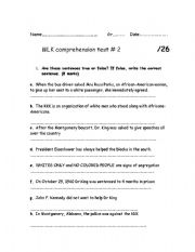 English worksheet: MLK comprehension test