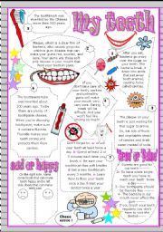 My teeth : reading ws with comprehension activities