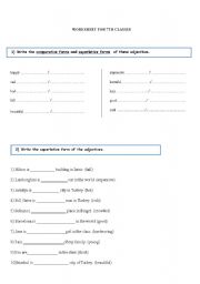 English worksheet: worksheet for 7th classes related to comparatives and superlatives and was/were