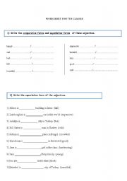 English Worksheet: worksheet for 7th classes related to comparatives and superlatives and was/were