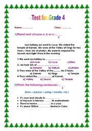 English worksheet: test for grade 4