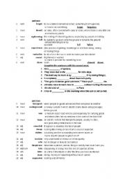 English worksheet: vocabulary meanings and exercise
