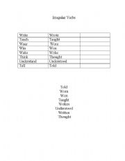 English worksheet: Fill in the blank irregular verb