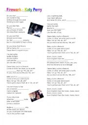 English Worksheet: Song Firework - Katy Perry