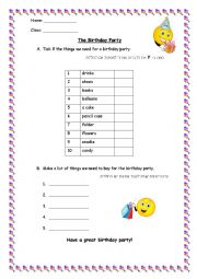 English Worksheet: plan a party