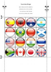 English Worksheet: Countries Bingo Part 12