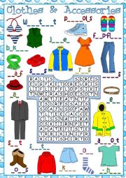 Clothes and accessories - wordsearch