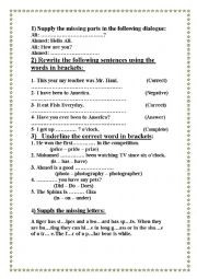 English Worksheet: complete test for primary pupils