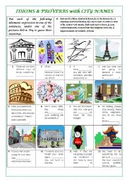 English Worksheet: IDIOMS  with CITY NAMES (with key)