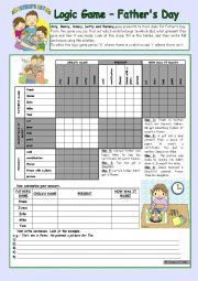 Logic game (38th) - Fathers Day *** for elementary ss *** with key *** fully editable *** B&W