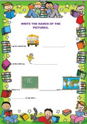 English Worksheet: Write the name of the pictures to complete the sentences