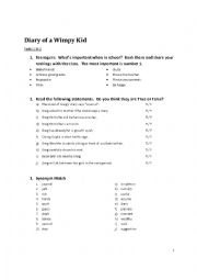 Diary of a Wimpy Kid - Worksheet for pages 1 - 5