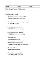 Simple Present worksheet, focusing on third person singular - ESL ...