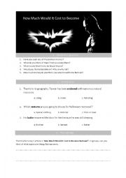 English Worksheet: How Much Would It Cost to Become Batman?