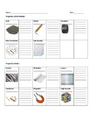 English Worksheet: Metals and Non-Metals