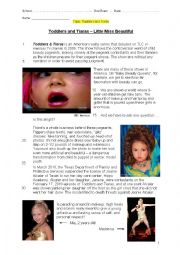 English Worksheet: Oral Exam / Test / Conversation: Toddlers and Tiaras