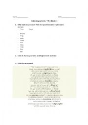 English worksheet: Beatles Listening Activity