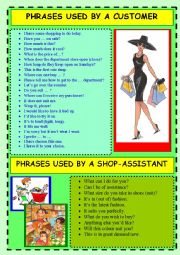 Phrases used by a CUSTOMER/SHOP-ASSISTANT