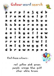 English Worksheet: COLOURS - word search