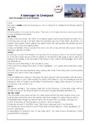 English Worksheet: A teenager in Liverpool