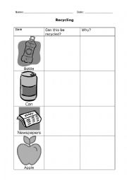 English Worksheet: Simple Recycling Questions