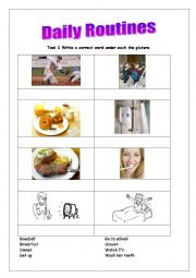 English Worksheet: Daily routine - matching activity, writing