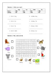 English Worksheet: Can/Cant animal worksheet