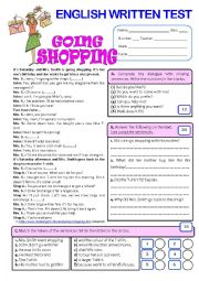 English Worksheet: GOING SHOPPING (Test - 7th grade) + key