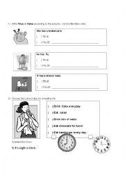 English Worksheet: Telling time and health