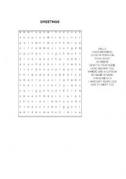 English Worksheet: Greeting search word puzzle