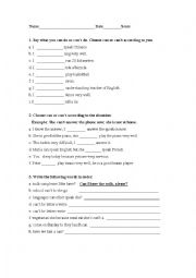 English Worksheet: Can and Cant