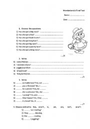 English worksheet: Wonderland Pre Junior A Final Test