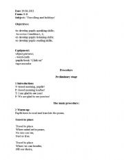 English worksheet: Lesson plan-Travelling and holidays