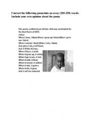 English Worksheet: Essay - Poem