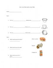 English worksheet: Bowl, cup, and plate. 