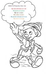 English Worksheet: pinocchio coloring and clothes
