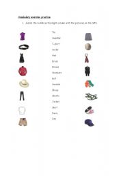 English worksheet: Clothes Vocabulary Matching Exercise