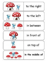 English Worksheet: Where is the Smurf Preposition Dominoes and Memory Cards 21 Page Set